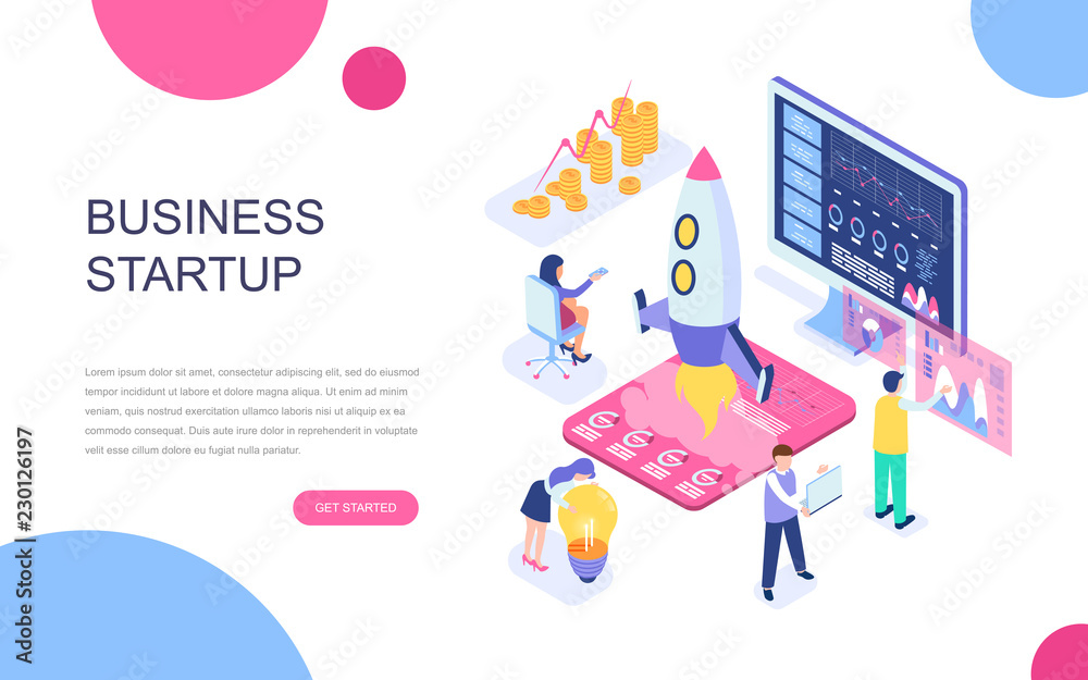 Fototapete modern flat design isometric concept of startup your project for banner and website. isometric landi