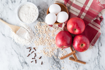 Fototapeta na wymiar baking ingredients for apple crisp
