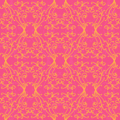 Floral damask seamless pattern with branches and flowers. Vector illustration.