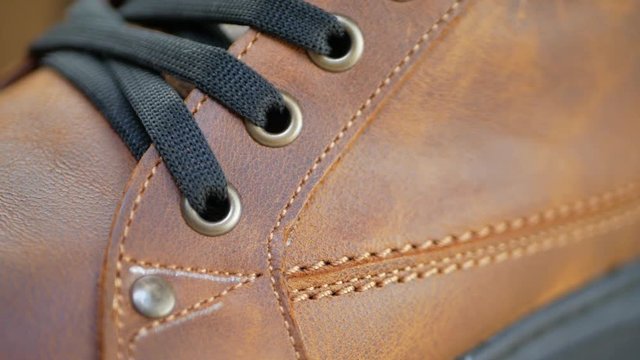 Men winter brown leather boots with black laces