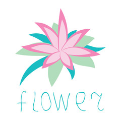 Tropical flower, plumeria,  isolated on white background. Hand drawn word flower. Logo, icon. Vector illustration.