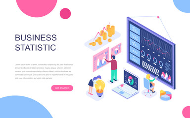 Fototapeta na wymiar Modern flat design isometric concept of Business Statistic for banner and website. Isometric landing page template. Consulting for company performance, analysis. Vector illustration.