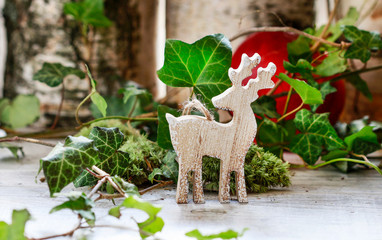 Wooden deer, traditional Christmas decoration.