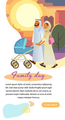 Muslim Family Day Cartoon Vector Web Page Template