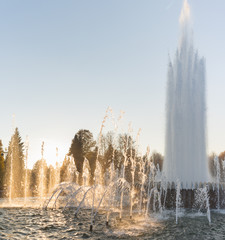 Fototapeta premium Big fountain in the center of the park on Krestovsky Island in St. Petersburg