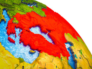 BSEC countries Highlighted on 3D Earth model with water and visible country borders.