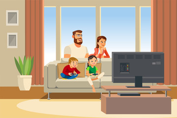 Happy Family Day Out Cartoon Vector Illustration