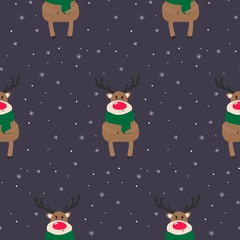 Fototapeta premium Seamless pattern with cute deers of Merry Christmas.