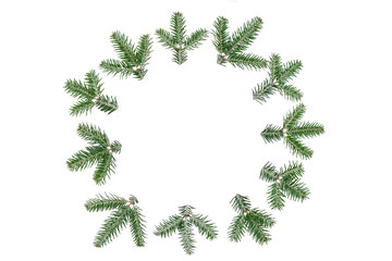 Christmas tree branches on white background, vector illustration. fir-tree border, frame. Great for...