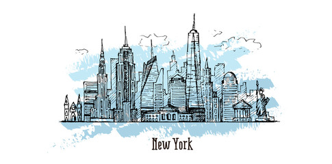 New York vector drawing, hand drawn illustration, sketch style