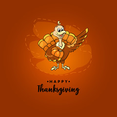 Beautiful, colorful cartoon of turkey bird for Happy Thanksgiving celebration, can be use as flyer, poster or banner. Vector illustration