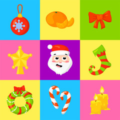 Christmas Icon Set Collection Vector. cartoon. New year traditional symbols. icons objects. Isolated