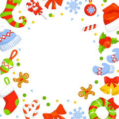 Christmas Frame With Holly Decoration. Christmas card poster banner.