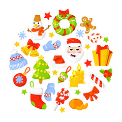 Christmas Frame With Holly Decoration. Vector illustration. Holiday . card poster banner. Colorful