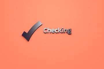 3D illustration of Checking, dark-violet color and dark-violet text with orange background.
