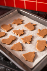 Preparing ginger christmas cookies in oven