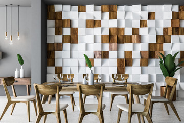 Wooden tile dining room interior