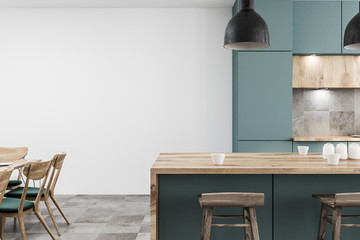 Green counters kitche with bar