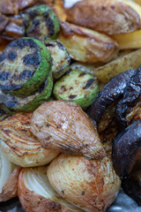 Grilled vegetable onions zucchinis potatoes and eggplants 