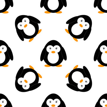 Seamless pattern with penguins. Cute penguin cartoon vector illustration. Winter animals pattern.