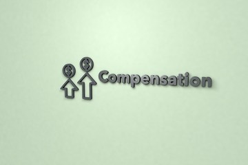 3D illustration of Compensation, grey color and grey text with light-green background.