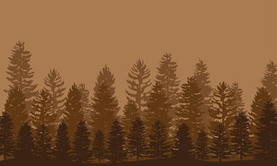 Fototapeta premium Vector forest landscape. Forest silhouette. Brown forest background.