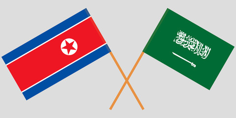 Kingdom of Saudi Arabia and North Korea. The KSA and Korean flags. Official proportion. Correct colors. Vector