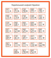 Braille font in Ukrainian is framed. Ukrainian alphabet in braille font