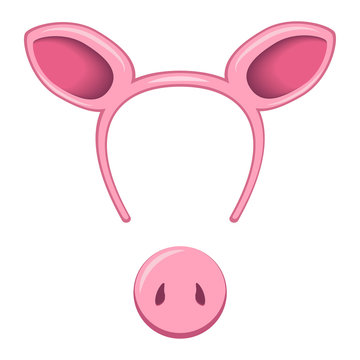 pig mask for a holiday with a hoop for the head. the ear and the pig squeak