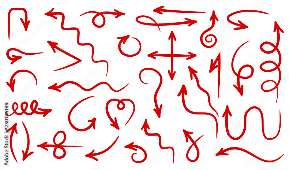 Poster set arrow icon. different red arrows sign – stock vector