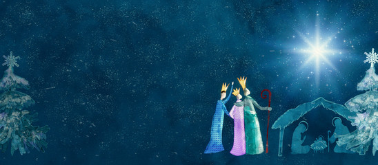 Watercolor christmas nativity scene.