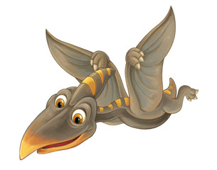 cartoon scene with flying dinosaur - pterodactyl on white background - illustration for children © agaes8080