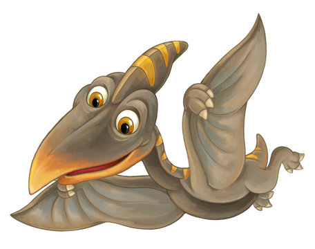 recommend clip art: cartoon scene with flying dinosaur - pterodactyl on white background - illustration for children
