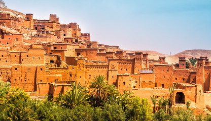 Amazing view of Kasbah Ait Ben Haddou near Ouarzazate in the Atlas Mountains of Morocco. UNESCO World Heritage Site since 1987. Artistic picture. Beauty world.