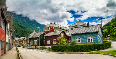 Fototapeta na wymiar Odda is a town in Odda municipality in Hordaland county, Hardanger district in Norway. Located near Trolltunga.