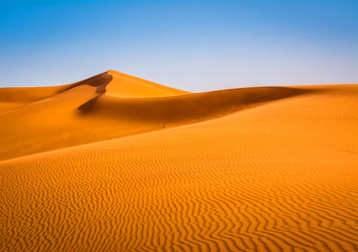 Amazing view of sand dunes in the Sahara Desert. Location: Sahara Desert, Merzouga, Morocco. Artistic picture. Beauty world. © olenatur