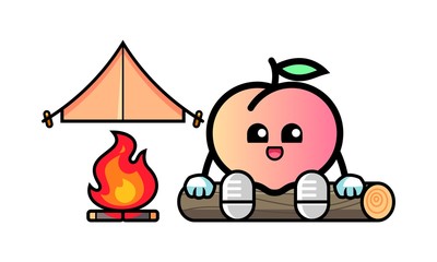 Peach camping mascot cartoon illustration