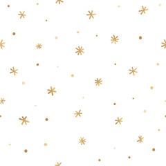 Winter seamless pattern with golden snowflakes. Vector.