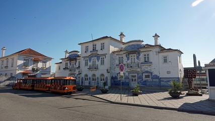 colorful old train station of aveiro in portugal