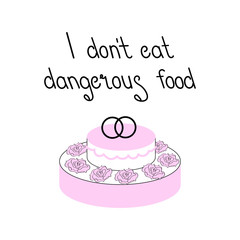 I don't eat dangerous food abstract quote lettering. Calligraphy inspiration graphic design typography element. Hand written postcard Cute simple vector sign grunge style. Textile print collage