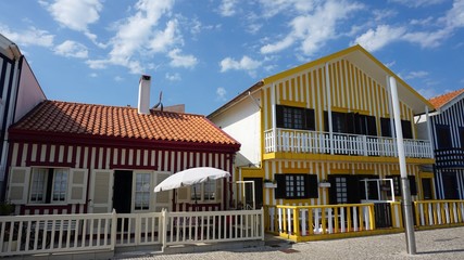 colorful houses of costa nova in portugal