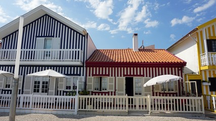 colorful houses of costa nova in portugal