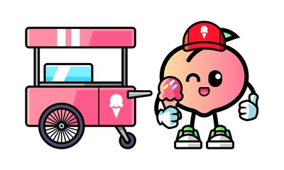 Peach ice cream seller mascot cartoon illustration