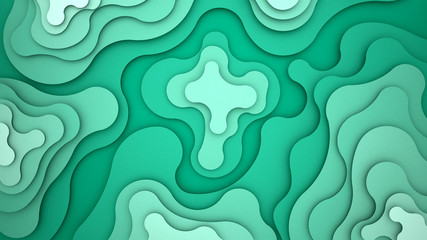 Green waves motion. Contour of green waves and look like movement.3D Illustration