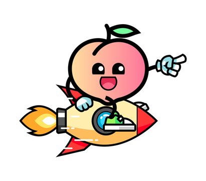Peach ride rocket mascot cartoon illustration