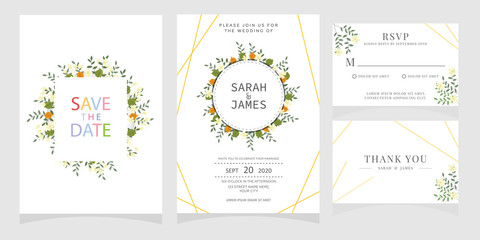 wedding card invitation with beauty flowers. Wedding Invitation floral invite Rsvp cute card vector Designs set
