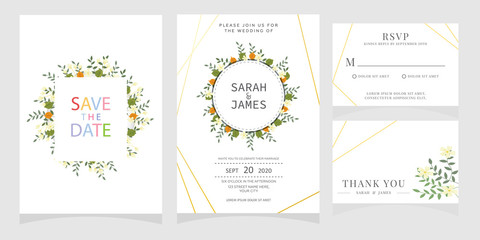 wedding card invitation with beauty flowers. Wedding Invitation floral invite Rsvp cute card vector Designs set