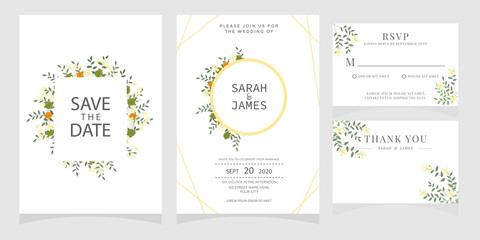 wedding card invitation with beauty flowers. Wedding Invitation floral invite Rsvp cute card vector Designs set