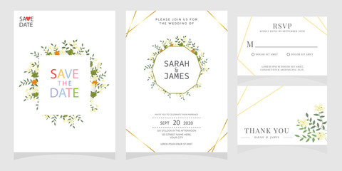 wedding card invitation with beauty flowers. Wedding Invitation floral invite Rsvp cute card vector Designs set