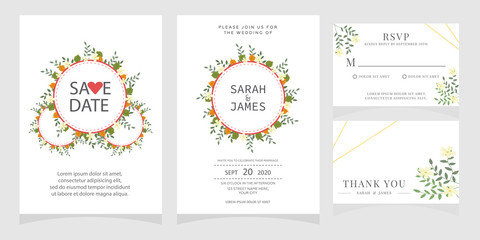 Fototapeta premium wedding card invitation with beauty flowers. Wedding Invitation floral invite Rsvp cute card vector Designs set